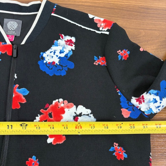 Vince Camuto Womens Traveling Bloom Black Floral Zip Up Bomber Jacket Size M - Picture 10 of 13